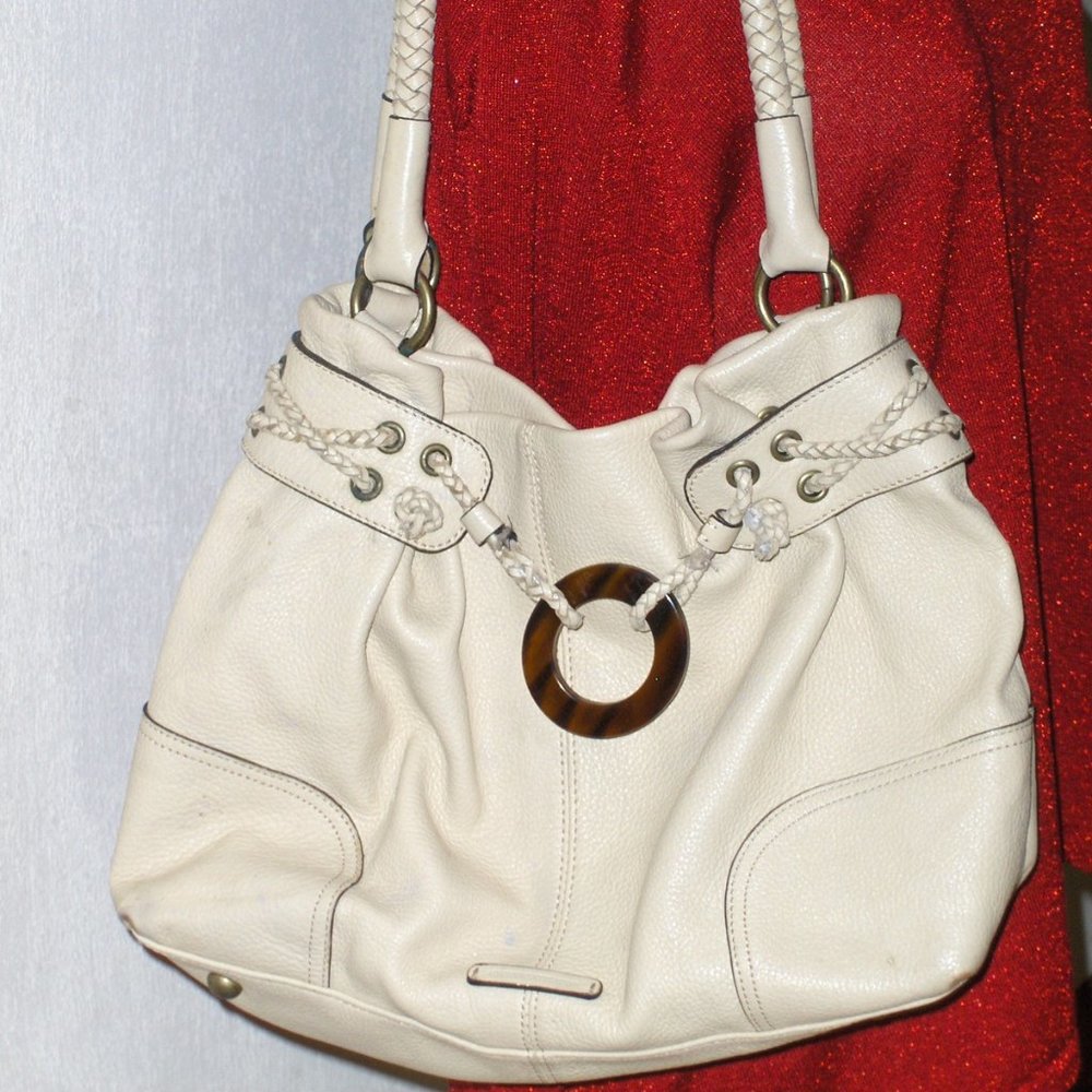 Adrienne Vittadini Leather Satchel Off White Purse